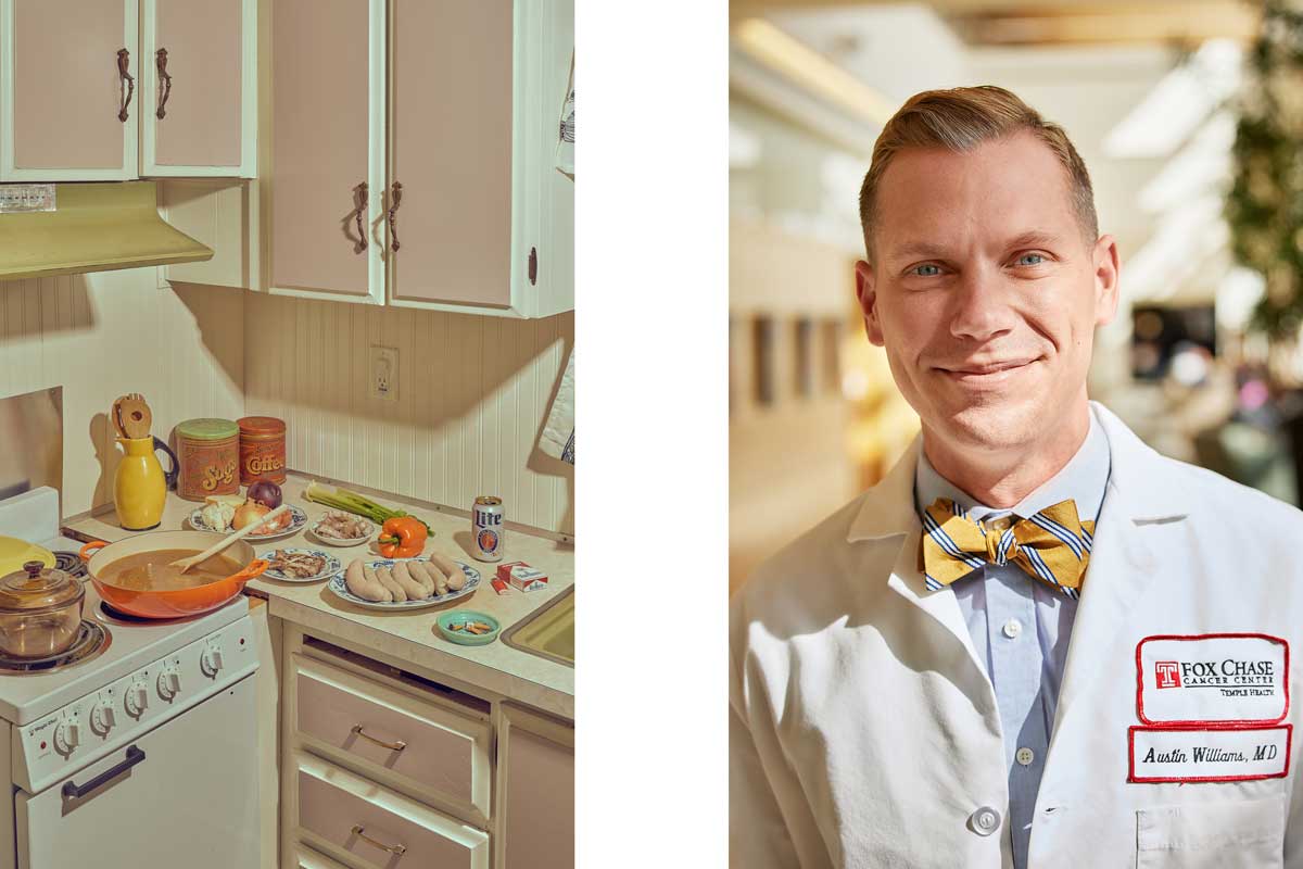 Shawn Fender old school kitchen paired with a corporate portrait from Michael Confer